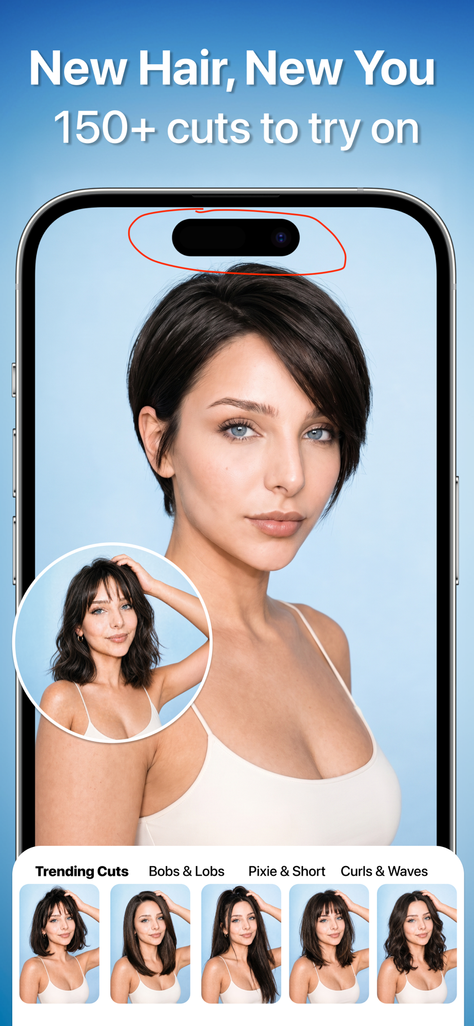 Try on 150+ hairstyles in Bangs
